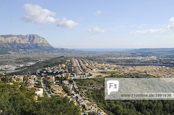 Mirador  Aussichtspunkt  Übersicht  Wohnsiedlung  Landschaft  Gata de Gorgos  Javea  Costa Blanca  Provinz Alicante  Spanien  Europa