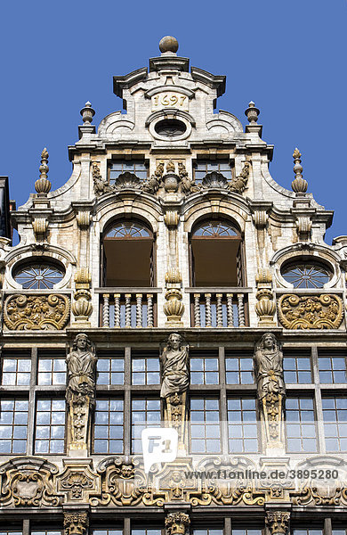 Fassade und Giebel,  Gildehaus am Grote Markt,  Grand Place,  Brüssel,  Belgien,  Europa