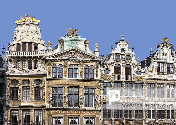 Fassaden und Giebel der Gildehäuser am Grote Markt  Grand Place  Brüssel  Belgien  Europa