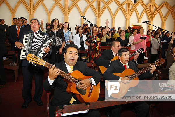 Guitar orchestra  worship  Catedral Evangelica de Chile  Pentecostal Church  Santiago de Chile  Chile  South America