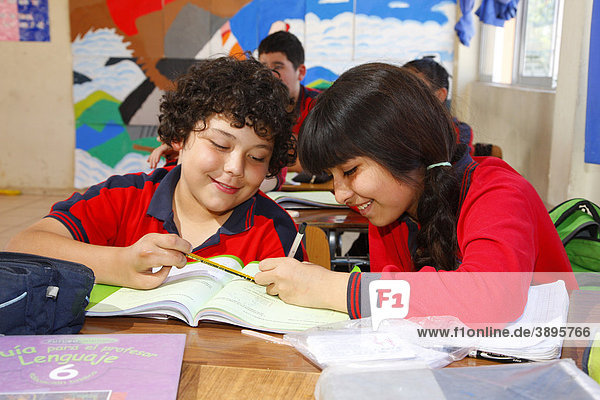 Pupils during class  Belem school  Santiago de Chile  Chile  South America