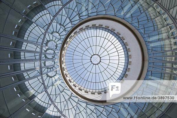 Glass dome of the Schirn Art Museum  Frankfurt am Main  Germany  worm's eye view