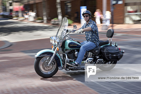 Man riding Harley-Davidson motorcycle  Portland  Oregon  USA