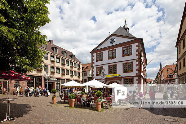 City library and market square  Hauptstrasse  main street  Lohr am Main  Hesse  Germany  Europe