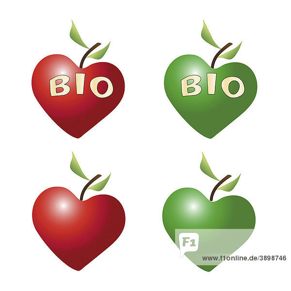 Schriftzug Bio  Äpfel in Herzform  biologischer Anbau