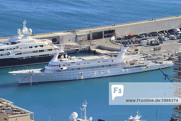 Motoryacht Atlantis II  Länge 115 Meter  Eigner Familie Niarchos  im Hafen Hercule  Fürstentum Monaco  CÙte d'Azur  Mittelmeer  Europa
