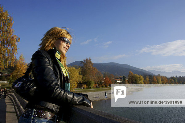 Woman at the Tegernsee lake  Bavaria  Germany  Europe