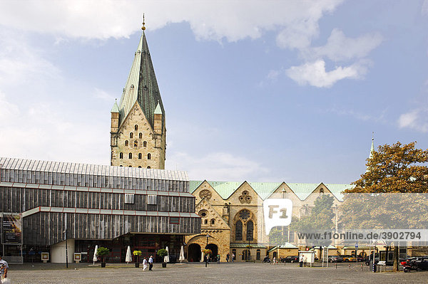 Cathedral and cathedral museum from Domplatz cathedral square  Paderborn  North Rhine-Westphalia  Germany  Europe