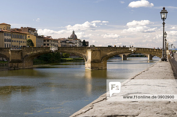 Stadtpanorama am Fluss Arno  Brücke Ponte S Trinita  Florenz  Toskana  Italien  Europa