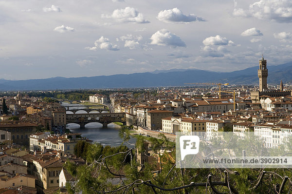 City panorama with Palazzo Vecchio town hall  view from Mount all Croci  Florence  Tuscany  Italy  Europe