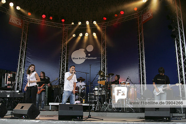 Swiss band Cigi & Straight Outta Mama  performing live at the Blue Balls Festival  Pavilion by the Lake  Lucerne  Switzerland  Europe
