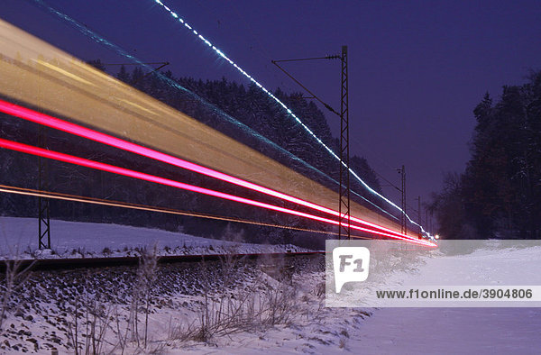 Railway  light trace  winter