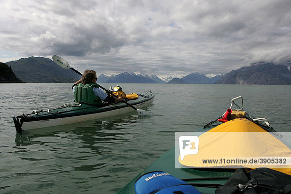 Kayaking on the Tarr Inlet  kayaking trip over several days in Glacier Bay National Park  Alaska  USA