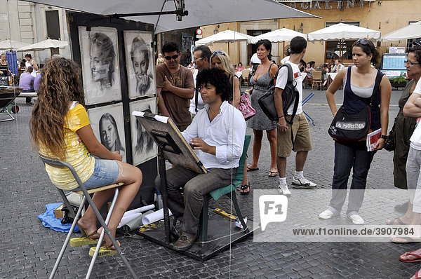 Portrait artist  Piazza Navona square  Rome  Lazio  Italy  Europe