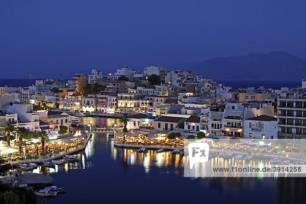 Blue hour  harbour  Agios Nikolaos  Crete  Greece  Europe