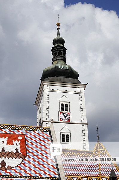 Turm der St. Marks Kirche  Zagreb  Kroatien  Europa