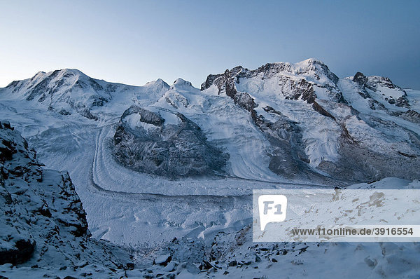Monte Rosa vom Gornergrat  Zermatt  Schweiz  Europa