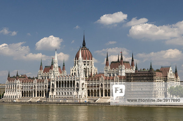 Parlament am Ufer der Donau  Budapest  Ungarn  Europa