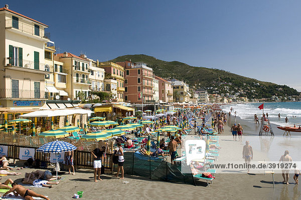 Ortsansicht mit Strand  Alassio  Italienische Riviera  Ligurien  Italien  Europa