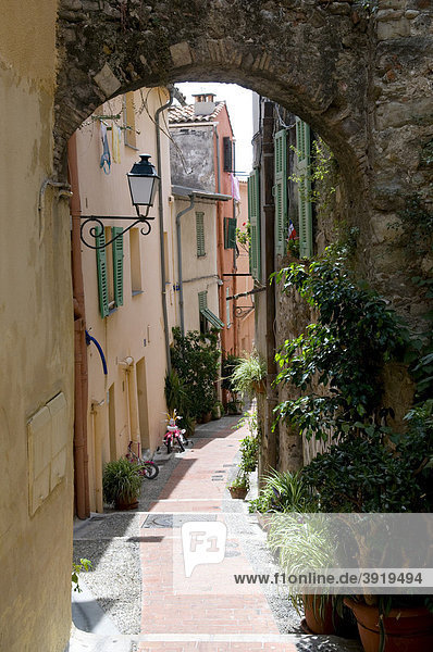 Gasse in der Altstadt  Menton  Cote d'Azur  Provence  Frankreich  Europa