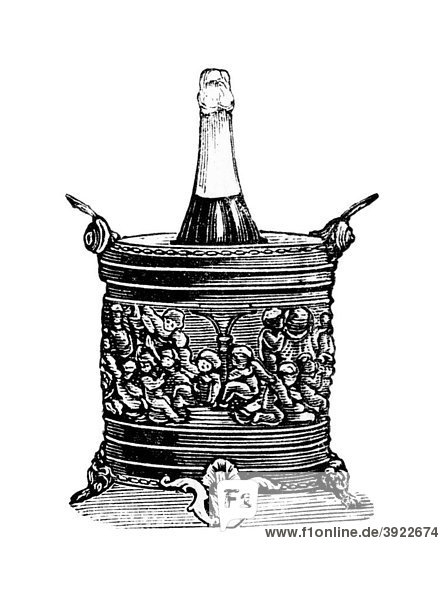 Champagne cooler  historical illustration from: Marie Adenfeller  Friedrich Werner: Illustrated cooking and housekeeping book  Friedrichshagen 1899-1900  p. 129  fig 198