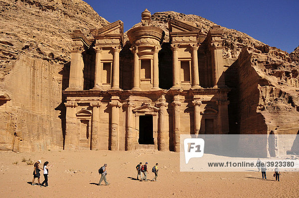 Facade of the procession monastery Ed-Deir in the Nabataean city of Petra  World Heritage Site near Wadi Musa  Jordan  Middle East  Orient