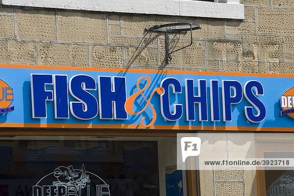 Fish and Chips  Schriftzug  Schottland  Großbritannien  Europa