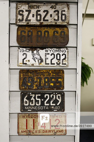 Rusty old U.S. license plates  Auto Collection in Imperial Palace Hotel  Las Vegas  Nevada  USA