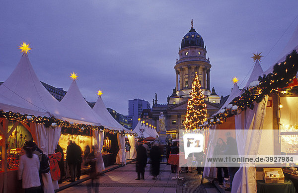 The Magic of Christmas  Christmas market on Gendarmenmarkt square  Schauspielhaus theatre  Deutscher Dom cathedral  Mitte district  Berlin  Germany  Europe