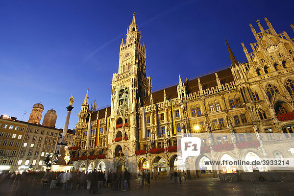 New Town Hall and Marienplatz or Mary's Square at night  Munich  Bavaria  Germany  Europe