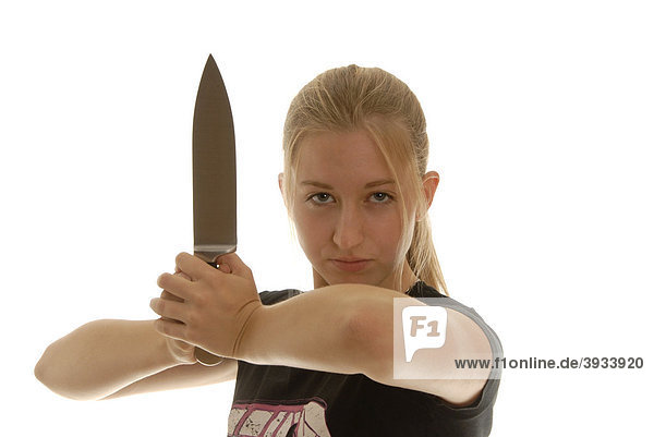 Achtzehnjährige Frau mit Messer  Verteidigung