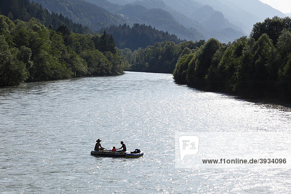 Rubber boat on Drava River near Greifenburg  Oberdrautal  Carinthia  Austria  Europe