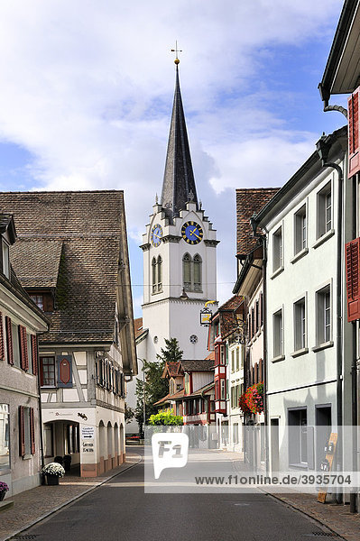 Die Seestraße im historischen Stadtteil von Berlingen  Kanton Thurgau  Schweiz  Europa