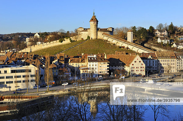 Blick auf die Altstadt von Schaffhausen mit der Festungsanlage Munot  Kanton Schaffhausen  Schweiz  Europa
