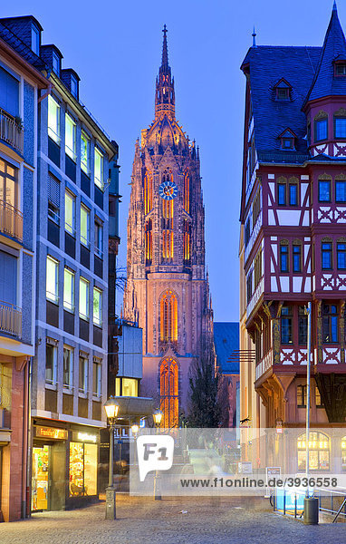 Römerberg mit dem Kaiserdom St. Bartholomäus  Römerberg  Frankfurt am Main  Hessen  Deutschland  Europa