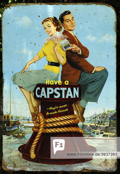 Old advertising sign for Capstan cigarettes  around 1950  Armscote  Warwickshire  England  United Kingdom  Europe