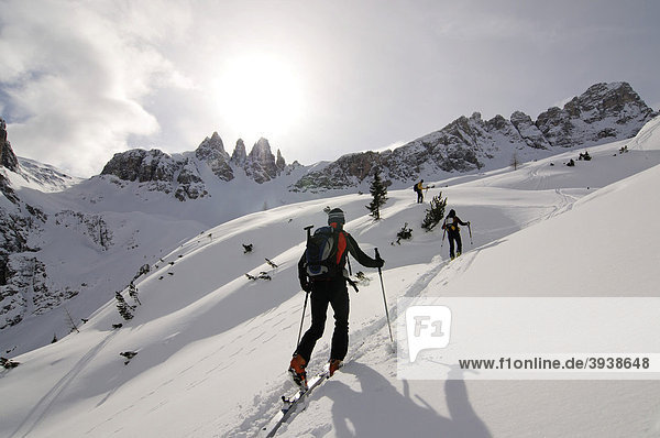 Ski touring  Mt. Sextner Stein  Sexten  Hochpustertal valley  South Tyrol  Italy  Europe