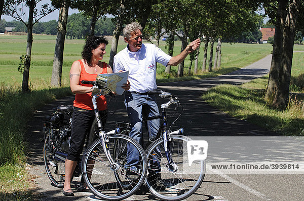 Cyclists  Sloten  Friesia  Holland  Netherlands  Europe