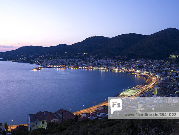 Evening mood in the bay of Samos Town on the Greek island of Samos  Eastern Aegean Sea  Greece  Europe
