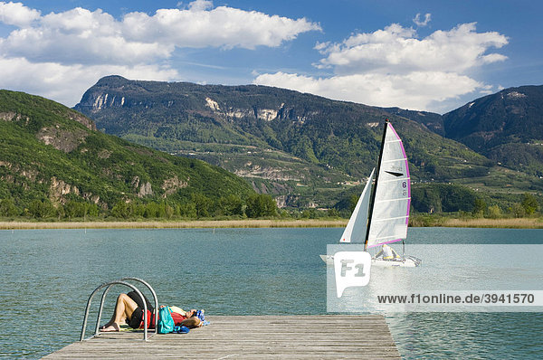 Sailboat on Lake Caldaro Merano Alto Adige Italy Europe