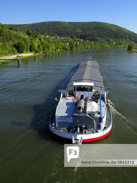 Cargo boat on the river Main  Lohr am Main  Bavaria  Germany  Europe