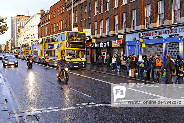 Bus stops and traffic on Aston Quay  Dublin  Ireland  Europe