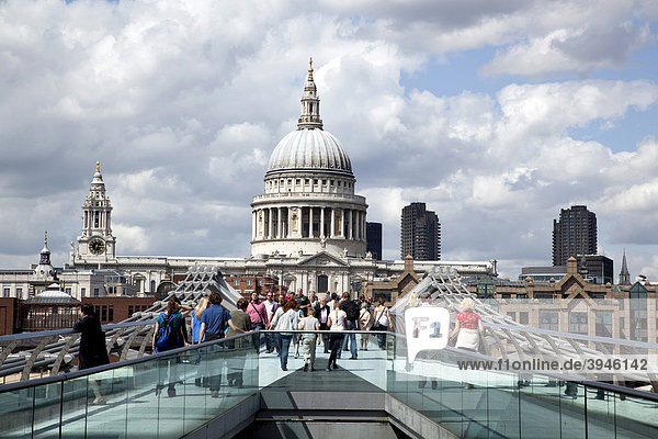 Millennium Bridge and St. Paul's Cathedral in London  England  United Kingdom  Europe