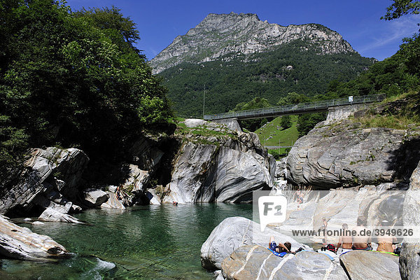 Verzasca River flowing through Verzasca Valley  Canton of Ticino  Switzerland  Europe