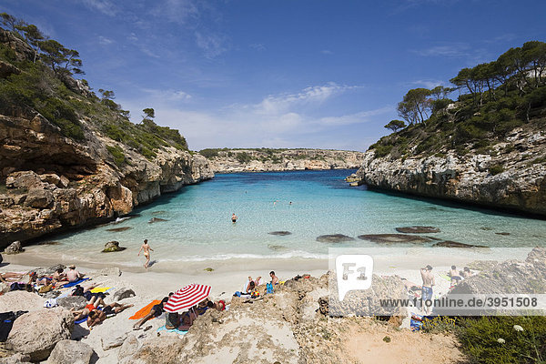Beach in the bay CalÛ d'Es Moro near Cala s'Almonia  Mallorca  Majorca  Balearic Islands  Mediterranean Sea  Spain  Europe