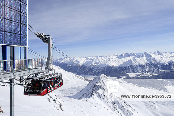 Piz Nair cable car station  photovoltaic system  solar cells  high mountains  Switzerland  Europe