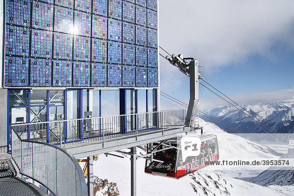 Piz Nair cable car station  photovoltaic system  solar cells  high mountains  Switzerland  Europe