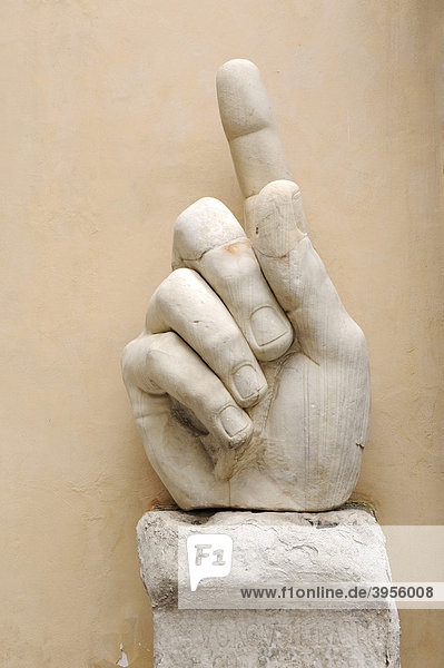 Colossal marble hand with raised index finger  part of a statue  Capitoline Museums  Rome  Italy  Europe