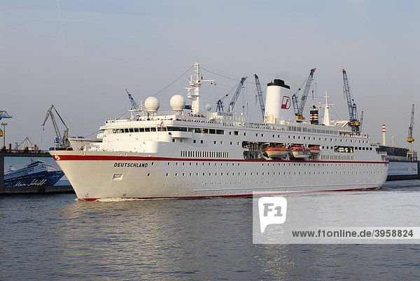 Cruise ship MS Deutschland in the port of Hamburg  Germany  Europe