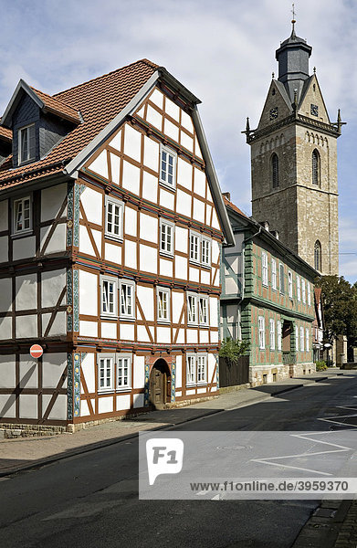 Fachwerkhäuser und St. Kilian Kirche  Korbach  Hessen  Deutschland  Europa